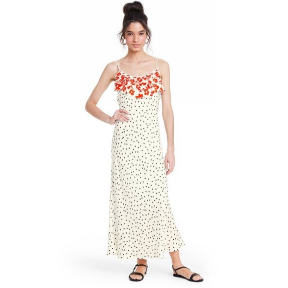 RIXO Dresses & Skirts - RIXO Polkadot Sleeveless Ruffle Slip Dress Sz2 NEW